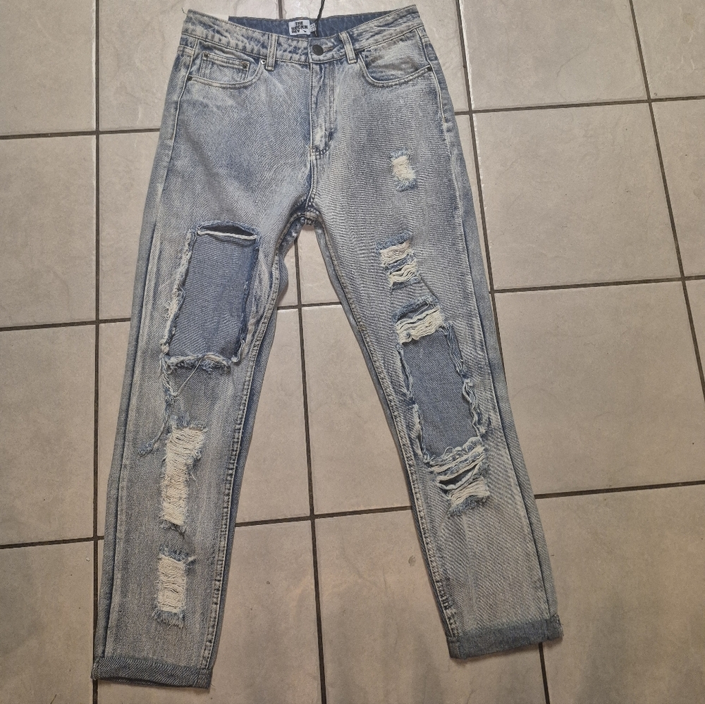The Rockin Rev Womens Cuffed Distressed Destroyed Jeans Size 10